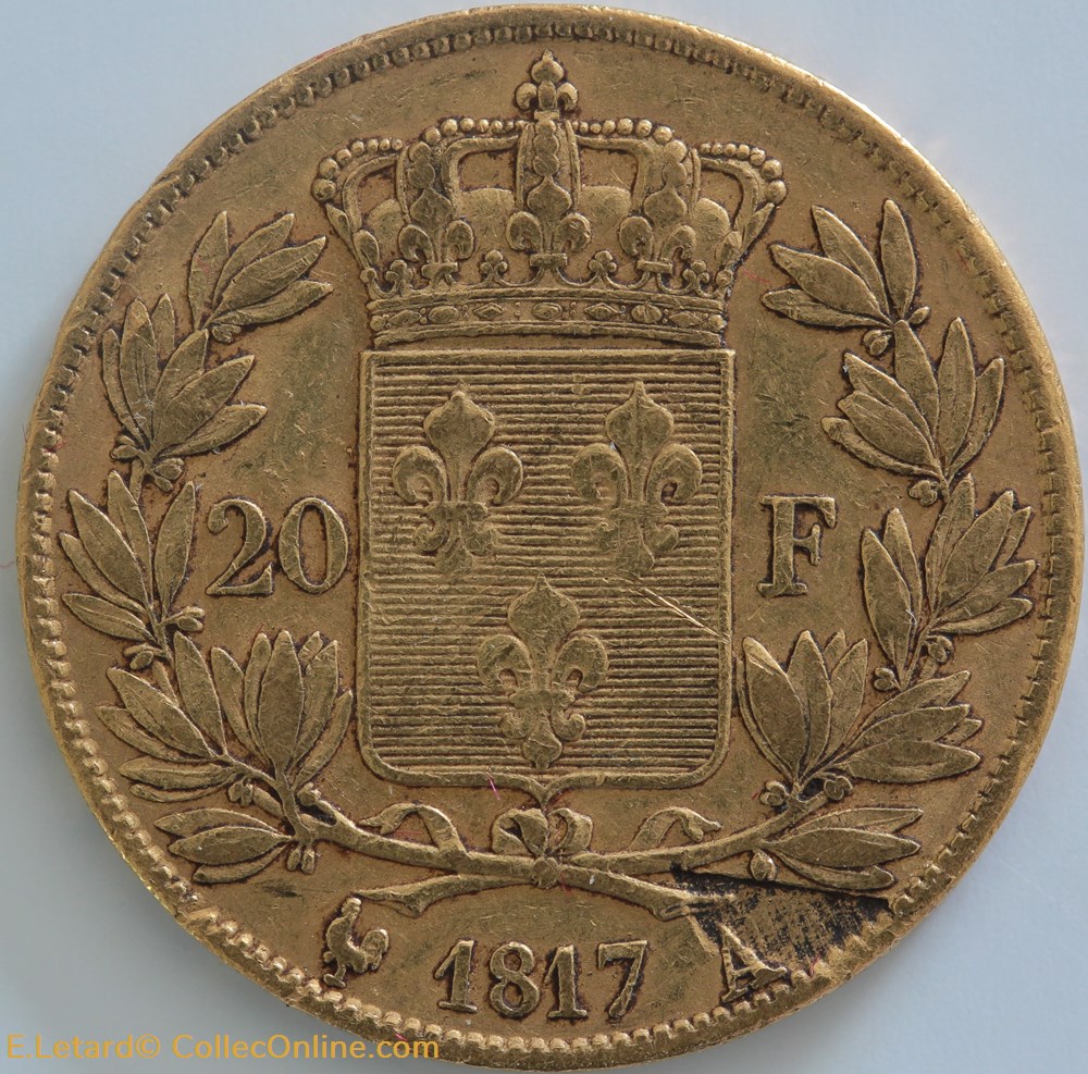 Louis XVIII - 20 Francs Buste Nu - 1817 A monnaies monde france louis xviii 20 francs buste nu 1817 a