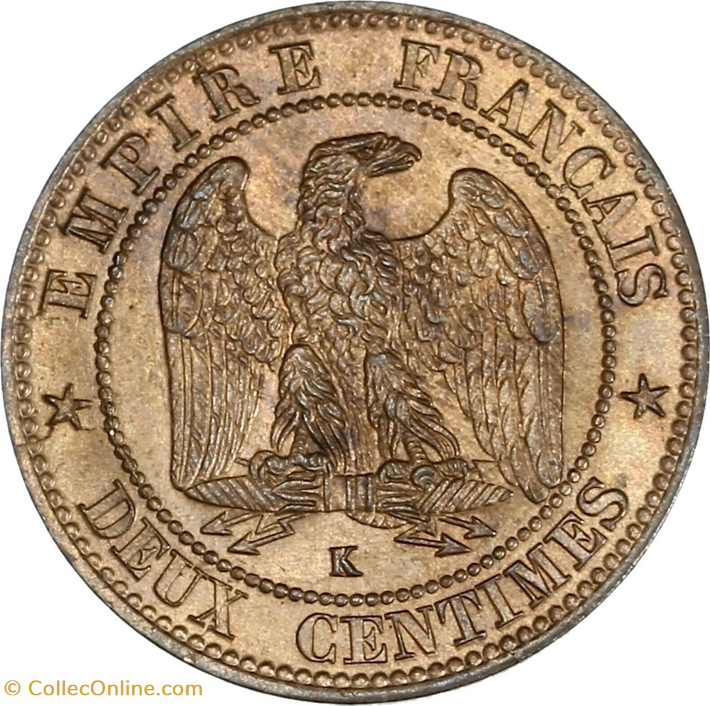 Deux Centimes - Tête Laurée - Buste définitif 1862 K monnaies monde france deux centimes tete lauree buste definitif 1862 k