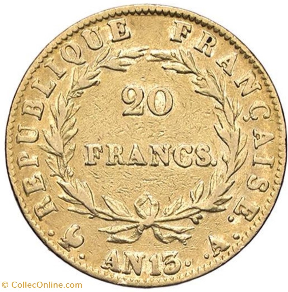 Napoléon Ier - 20 Francs Tête nue - Calendrier Révolutionnaire monnaies monde france napoleon ier 20 francs tete nue calendrier revolutionnaire