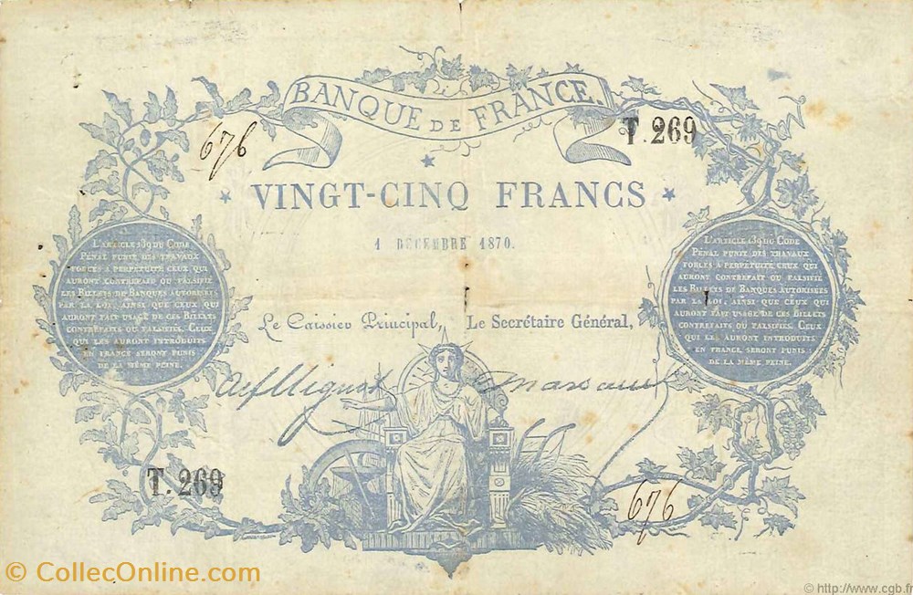 billets 25 francs type 1870 clermont ferrand