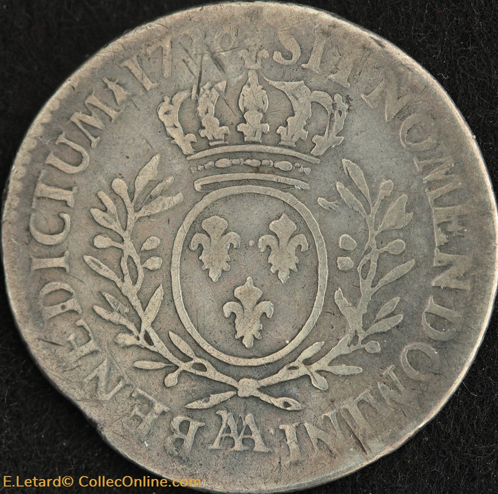 Cinquième d'écu aux branches d'olivier 1726 Metz monnaies europe medievale france royales cinquieme ecu aux branches olivier 1726 metz