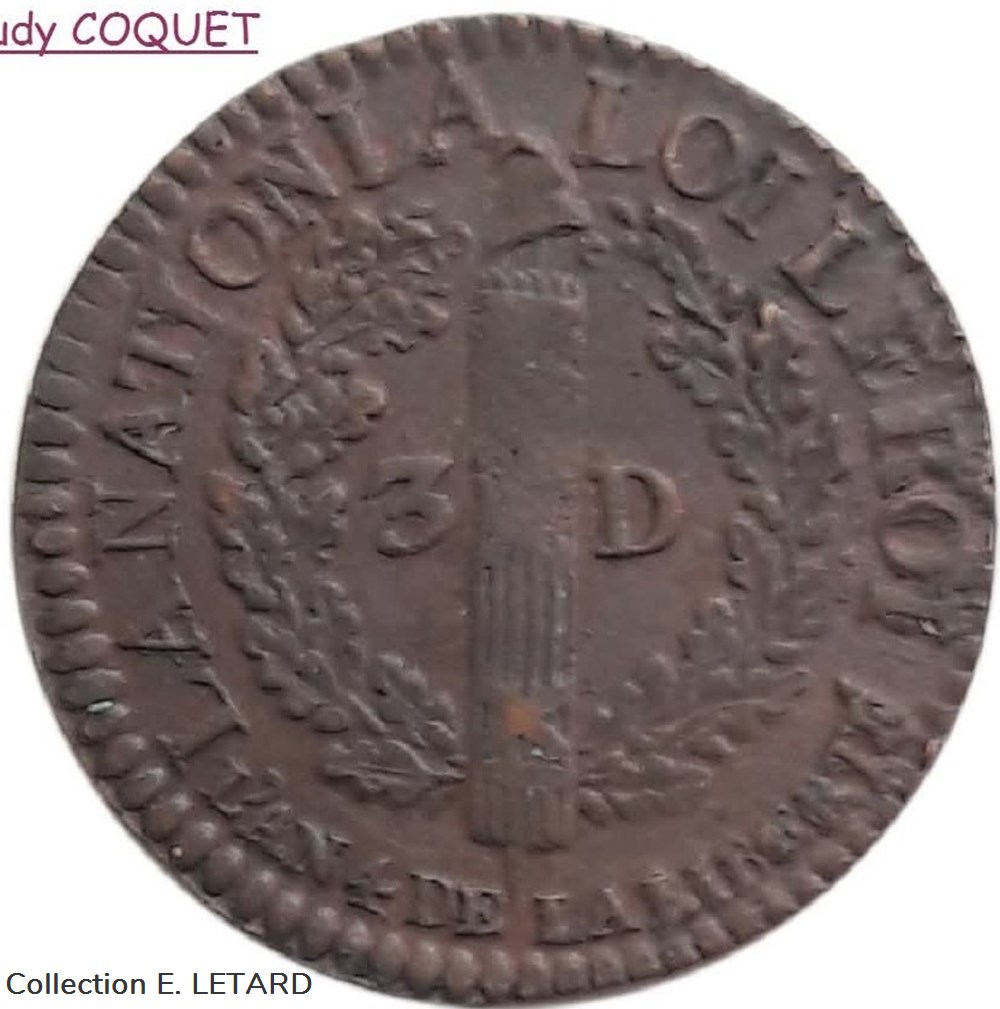 Constitution - 3 Deniers François 1792 Lyon monnaies monde france constitution 3 deniers francois 1792 lyon