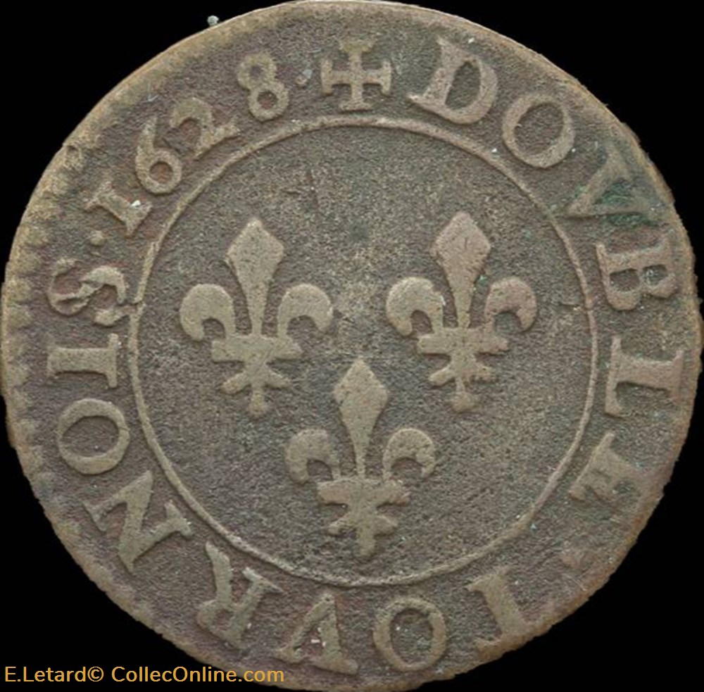 monnaies europe medievale france royales louis xiii double tournois de paris type 3 1628 cgkl 390