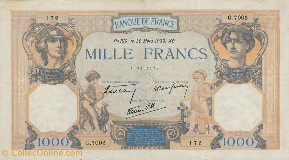1000 Francs Cérès et Mercure modifié billets 1000 francs ceres et mercure modifie