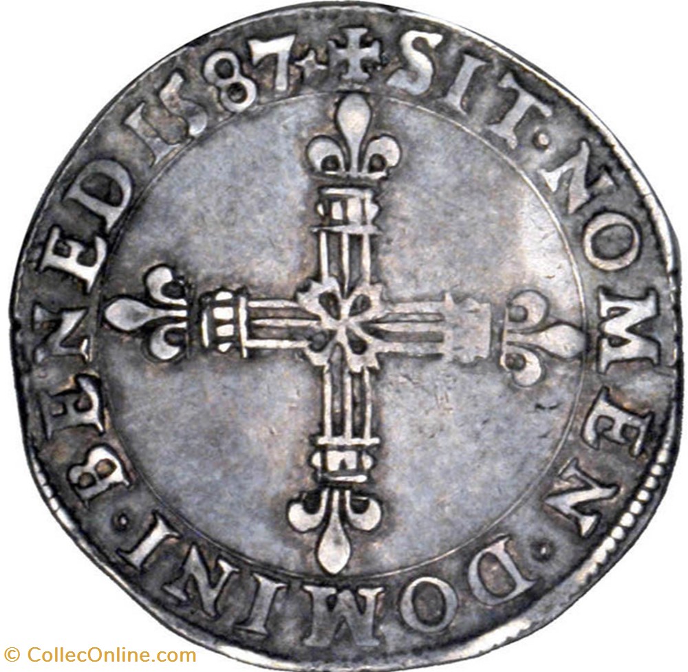 Quart d'écu, écu de face - 1587 monnaies europe medievale france royales quart ecu ecu de face 1587