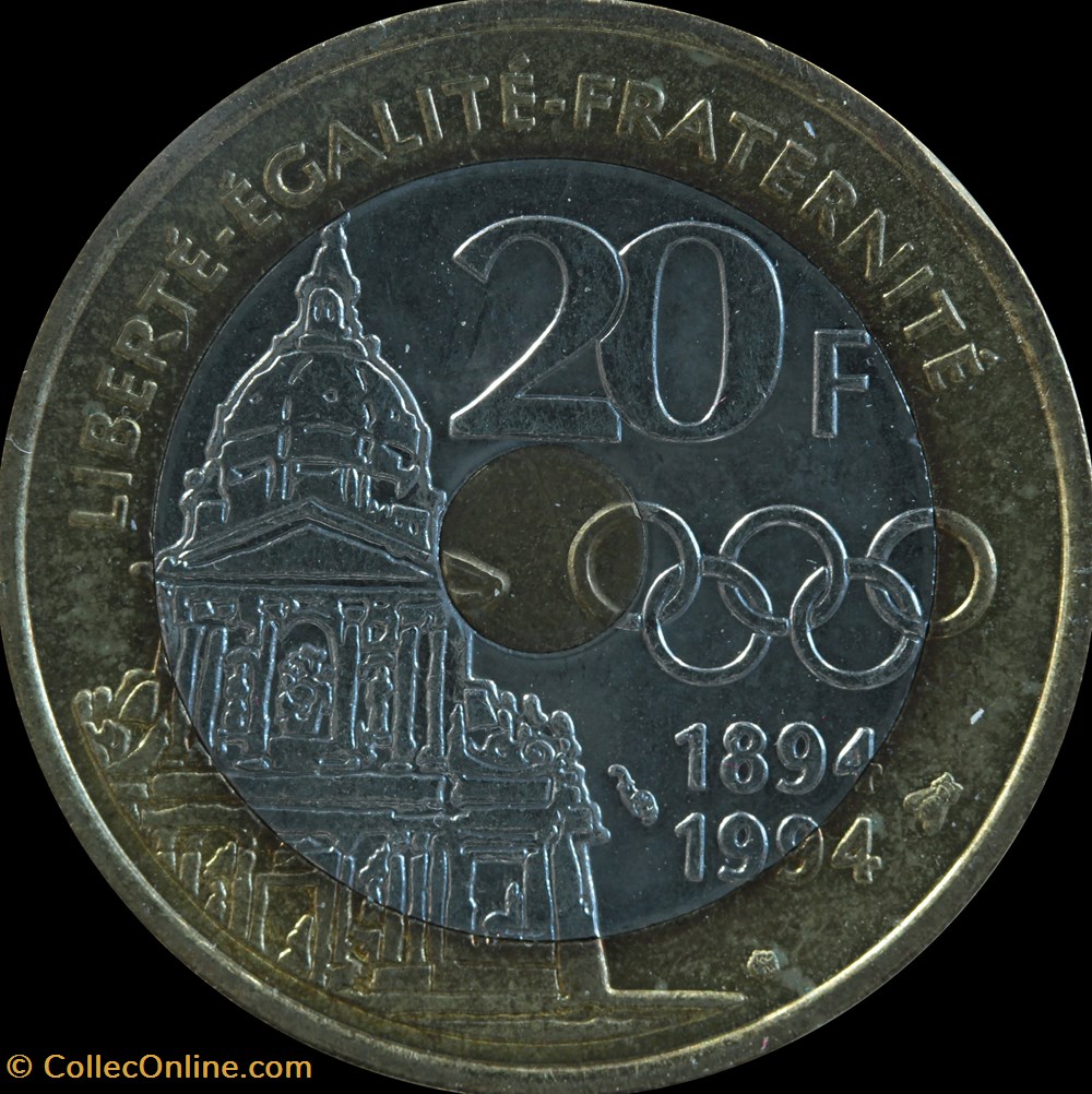 monnaies monde france vingt francs pierre de coubertin