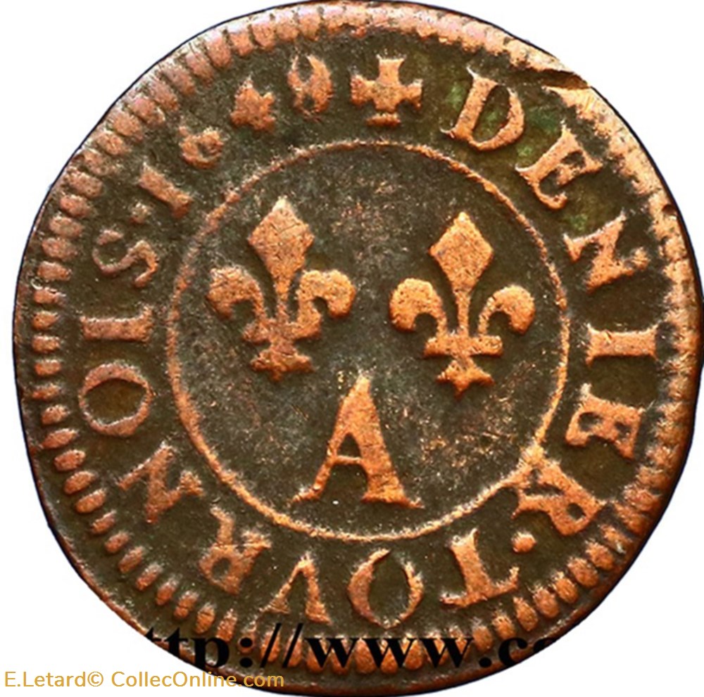 Denier Tournois 1649 A monnaies europe medievale france royales denier tournois 1649 a