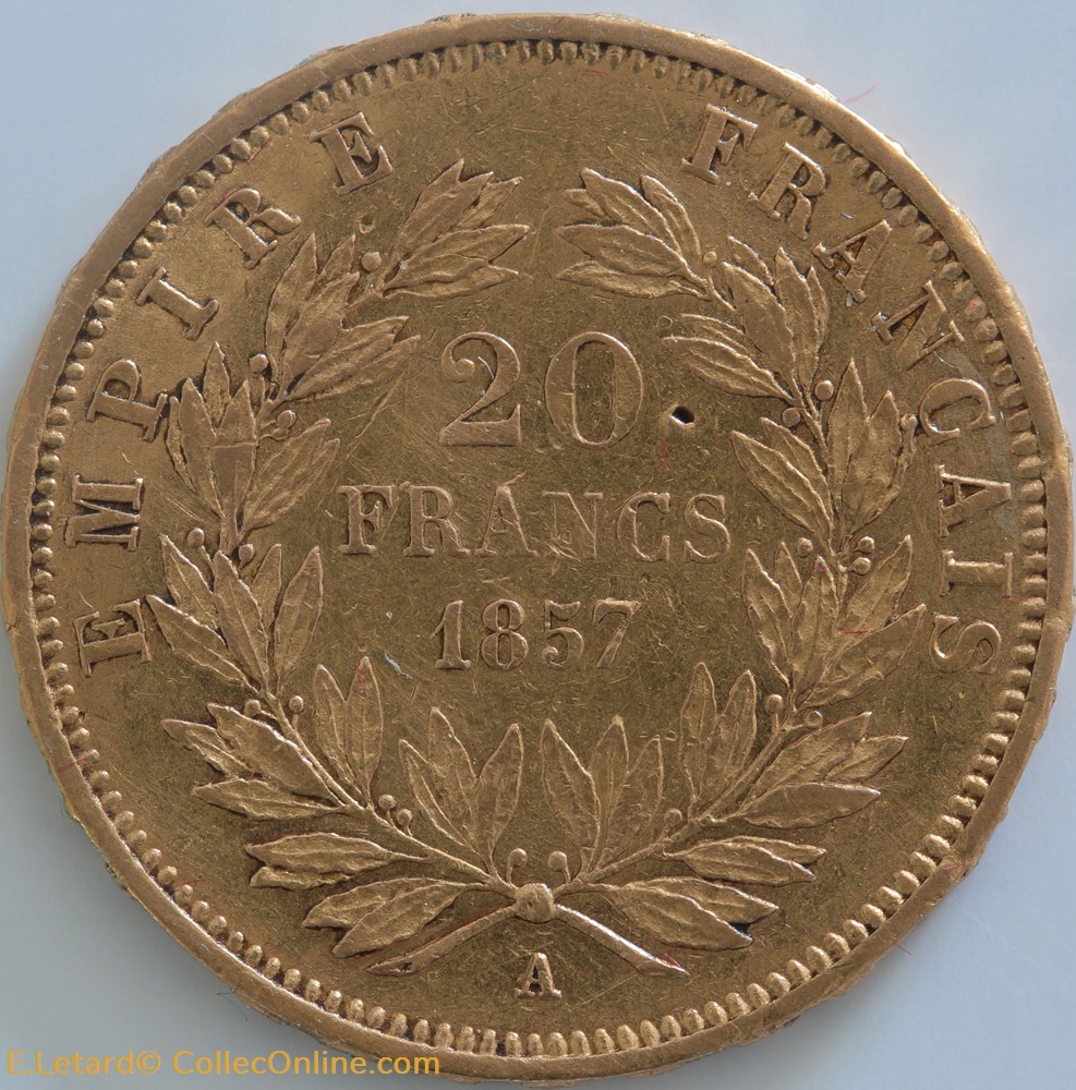Napoléon III - 20 Francs Tête nue - 1857 A monnaies monde france napoleon iii 20 francs tete nue 1857 a