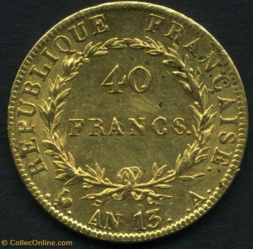 Napoléon Ier - 40 Francs - Tête nue, calendrier révolutionnaire monnaies monde france napoleon ier 40 francs tete nue calendrier revolutionnaire