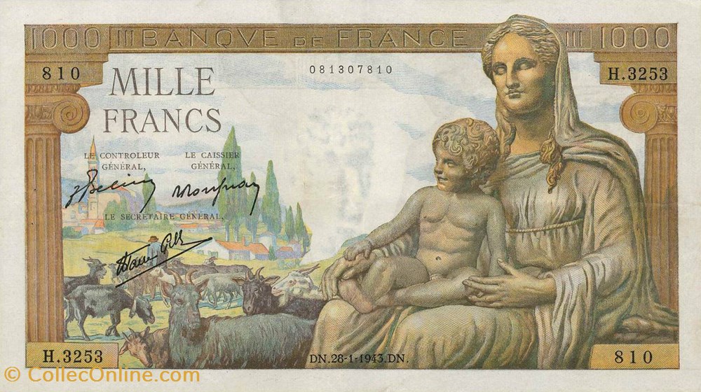 1000 Francs Déesse Déméter billets 1000 francs deesse demeter