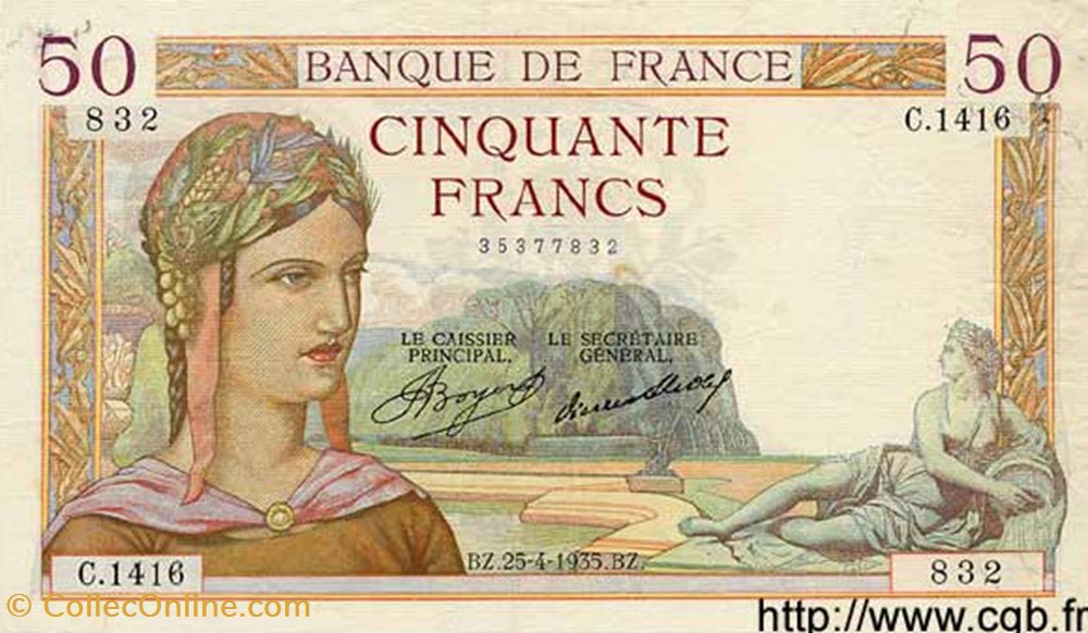 50 Francs Cérès billets 50 francs ceres