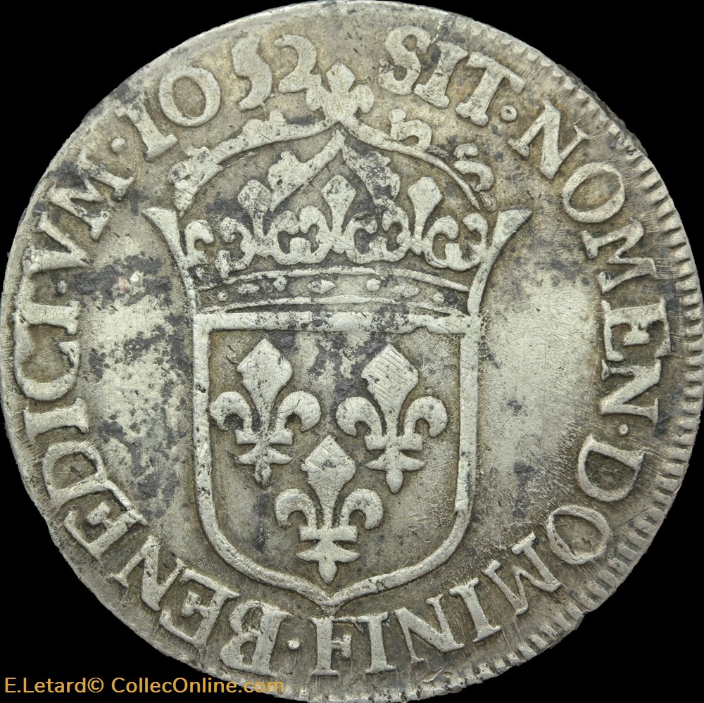 Demi écu à la mèche longue 1652 F monnaies europe medievale france royales demi ecu a la meche longue 1652 f