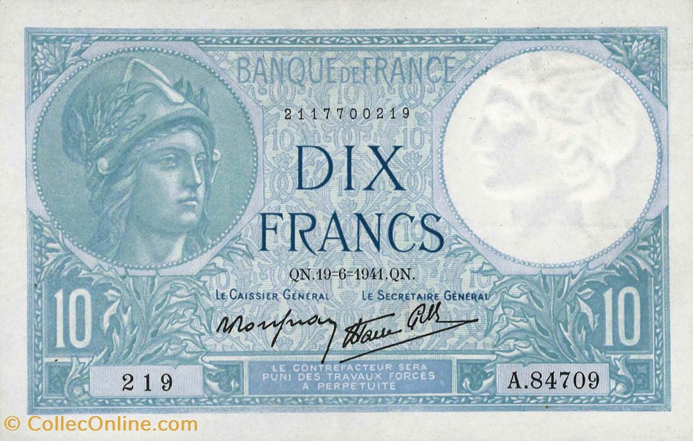 billets 10 francs minerve type modifie