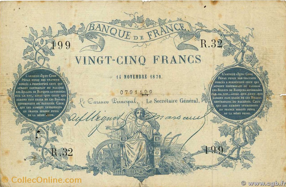 billets 25 francs type 1870 paris