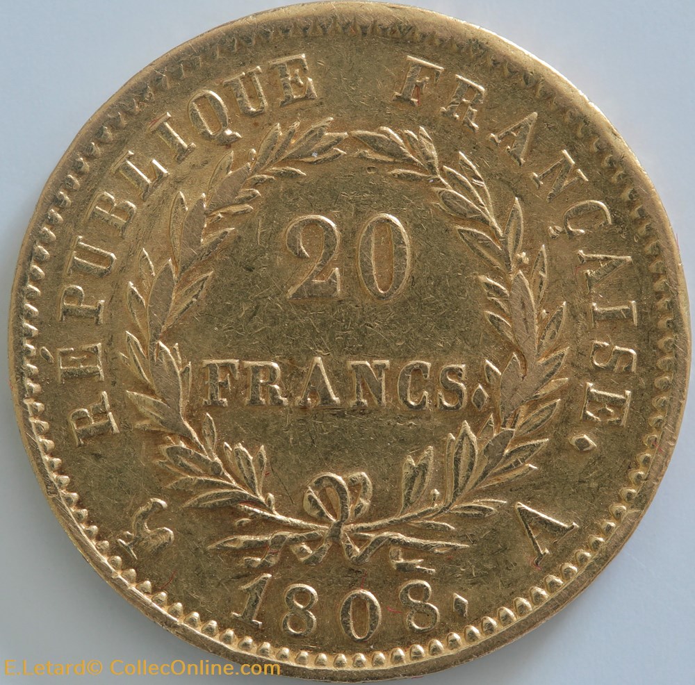 20 Francs - Laurée République - 1808 A monnaies monde france 20 francs lauree republique 1808 a