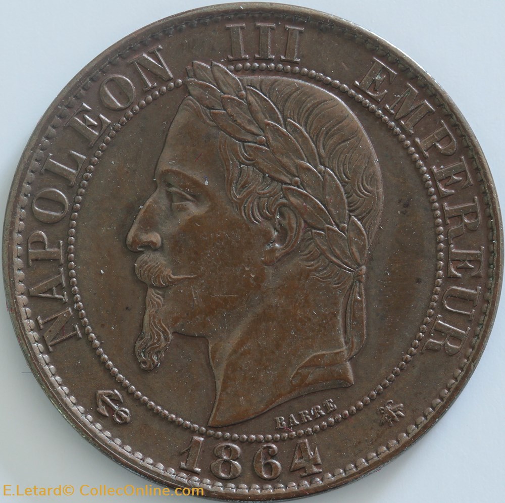 monnaies monde france cinq centimes tete lauree 1864 a
