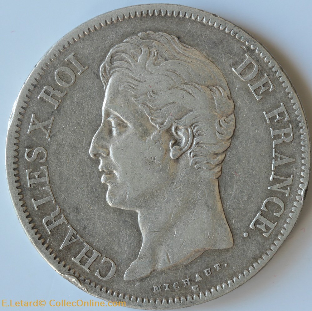 Charles X - 5 Francs Type 2 - 1827 D monnaies monde france charles x 5 francs type 2 1827 d