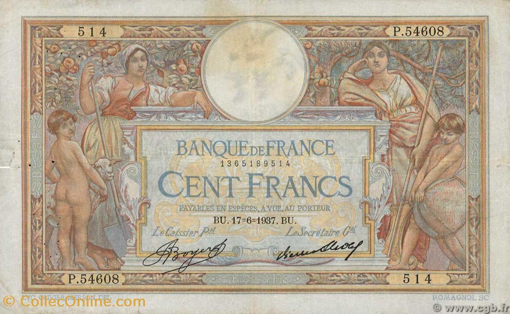 100 Francs Merson - Grands cartouches billets 100 francs merson grands cartouches