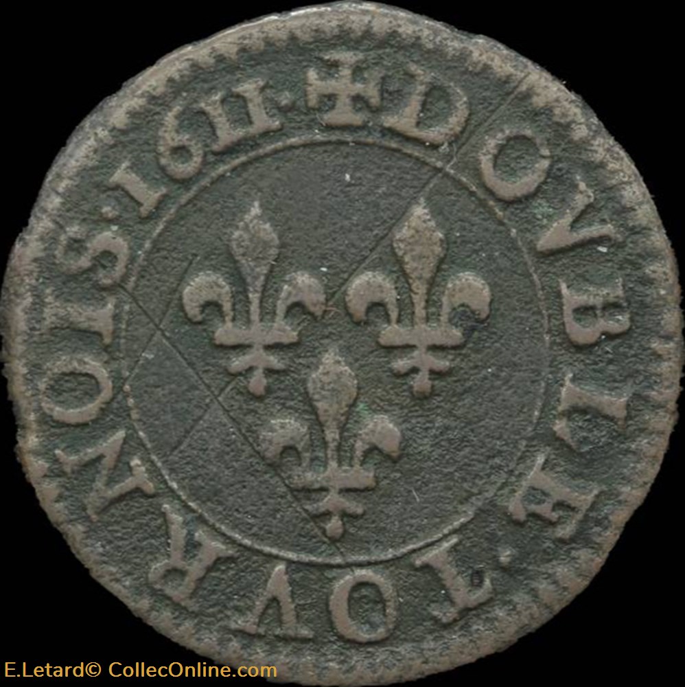 monnaies europe medievale france royales louis xiii double tournois de paris type 1 1611 cgkl 386