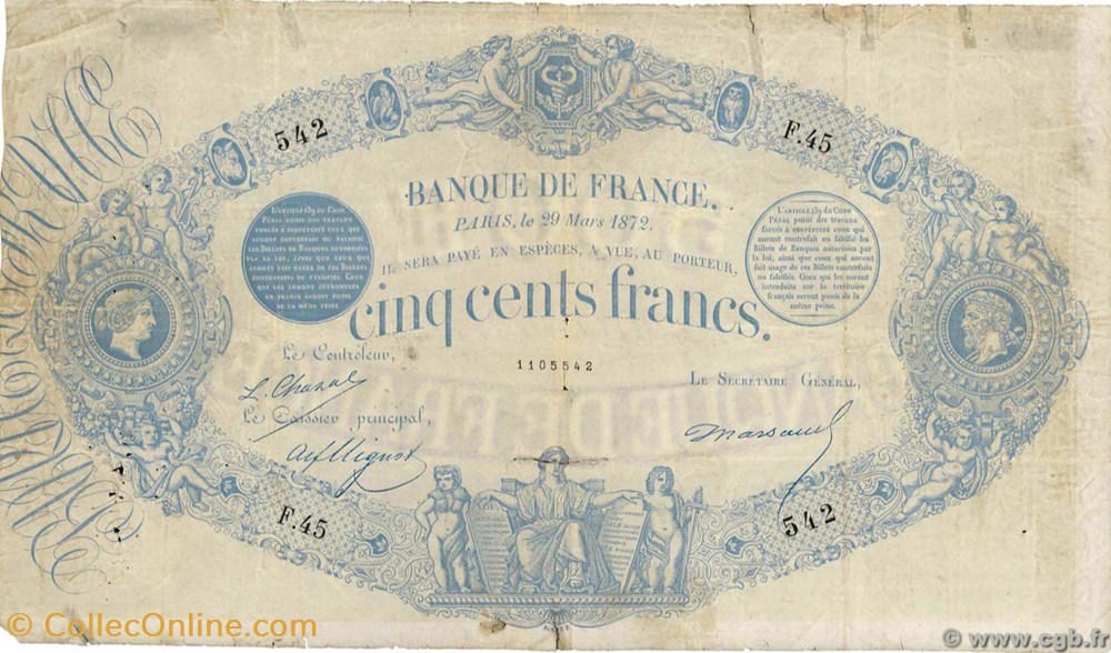 500 Francs type 1863 - Indices noirs billets 500 francs type 1863 indices noirs