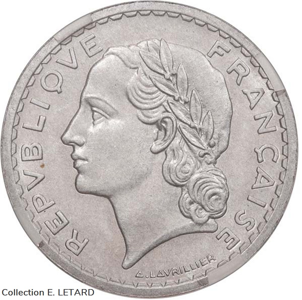 Cinq francs Lavrillier Aluminium 1946 - 9 ouvert monnaies monde france cinq francs lavrillier aluminium 1946 9 ouvert
