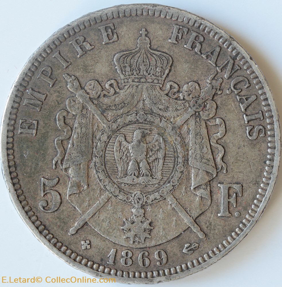 Napoléon III - 5 Francs Tête laurée - 1869 BB monnaie france moderne napoleon iii 5 francs tete lauree 1869 bb