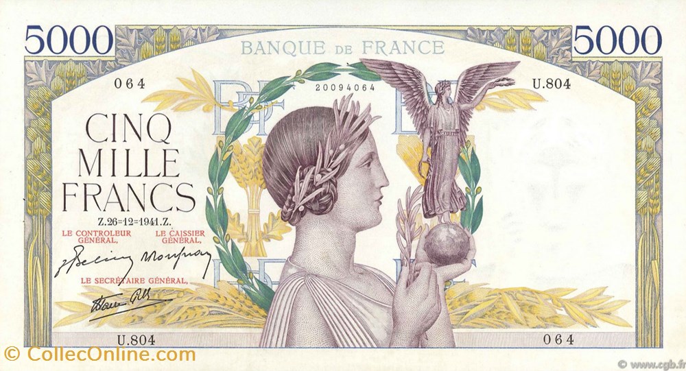 5000 Francs Victoire "Impression à plat" billets 5000 francs victoire impression a plat