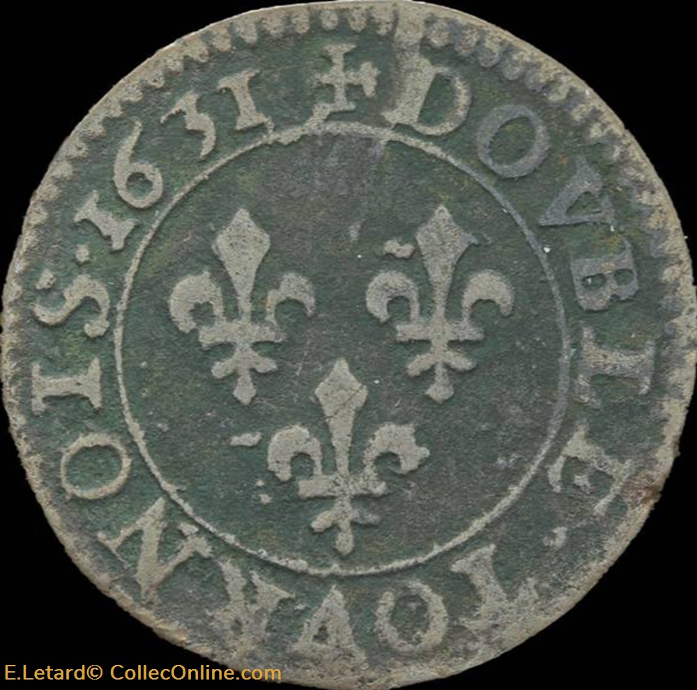 Louis XIII - Double Tournois de Paris Type 5 1631 - CGKL.394 monnaies europe medievale france royales louis xiii double tournois de paris type 5 1631 cgkl 394