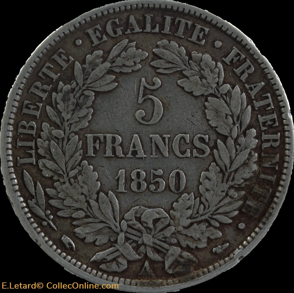 5 Francs Cérès - 1850 A monnaie france moderne 5 francs ceres 1850 a