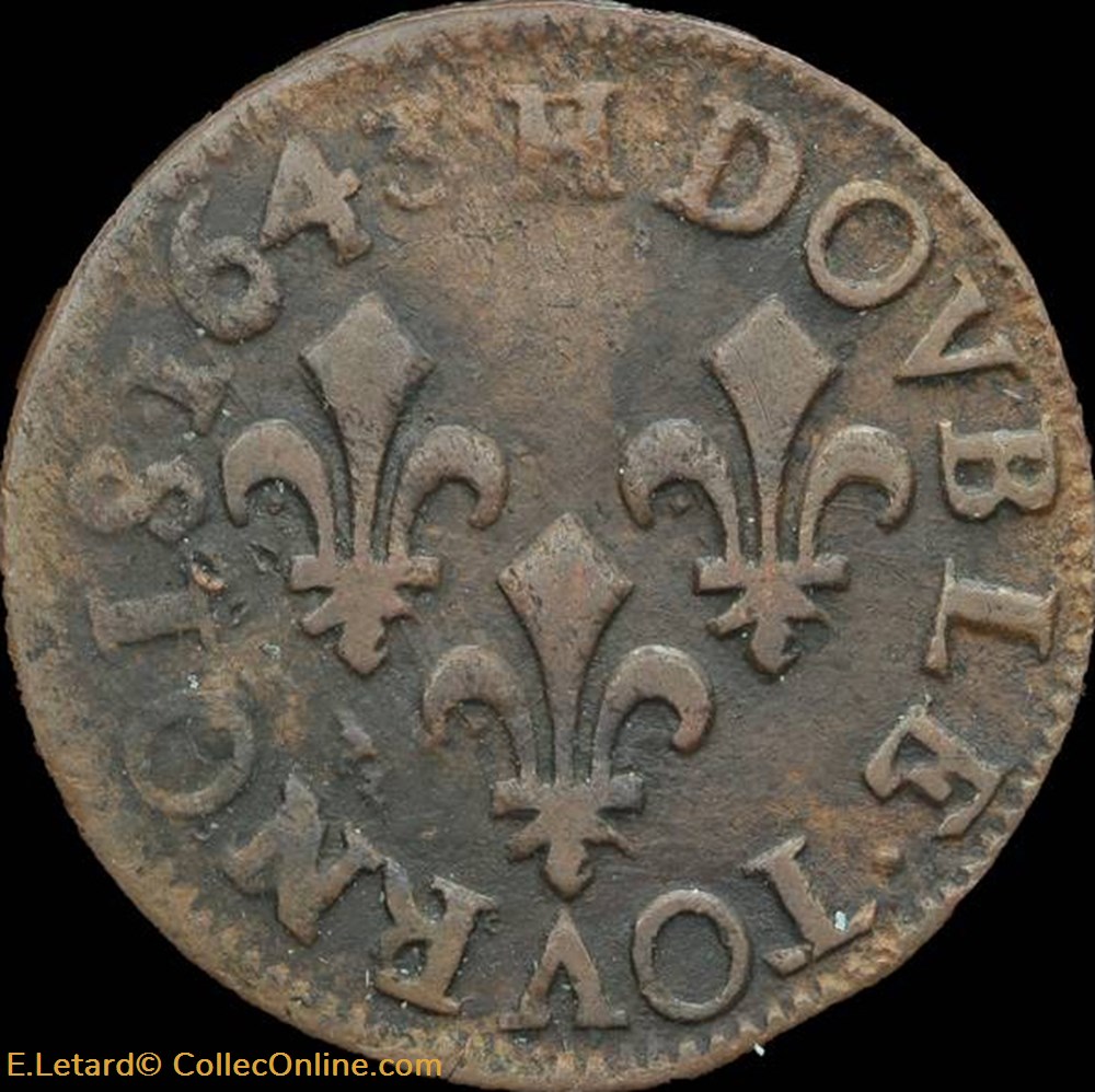 monnaies europe medievale france royales louis xiii double tournois de la rochelle type de warin 1643 cgkl 516