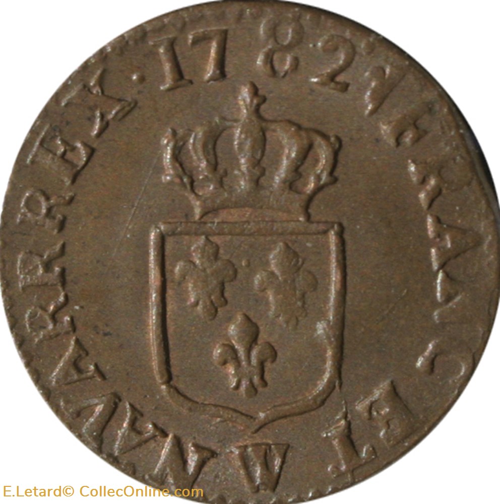 Liard à l'Ecu 1782 W monnaies europe medievale france royales liard a ecu 1782 w
