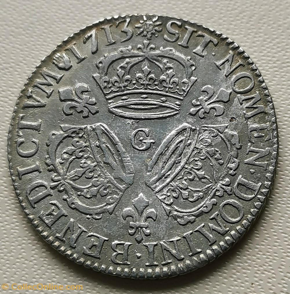 Quart d'écu aux trois couronnes 1713 G monnaies europe medievale france royales quart ecu aux trois couronnes 1713 g