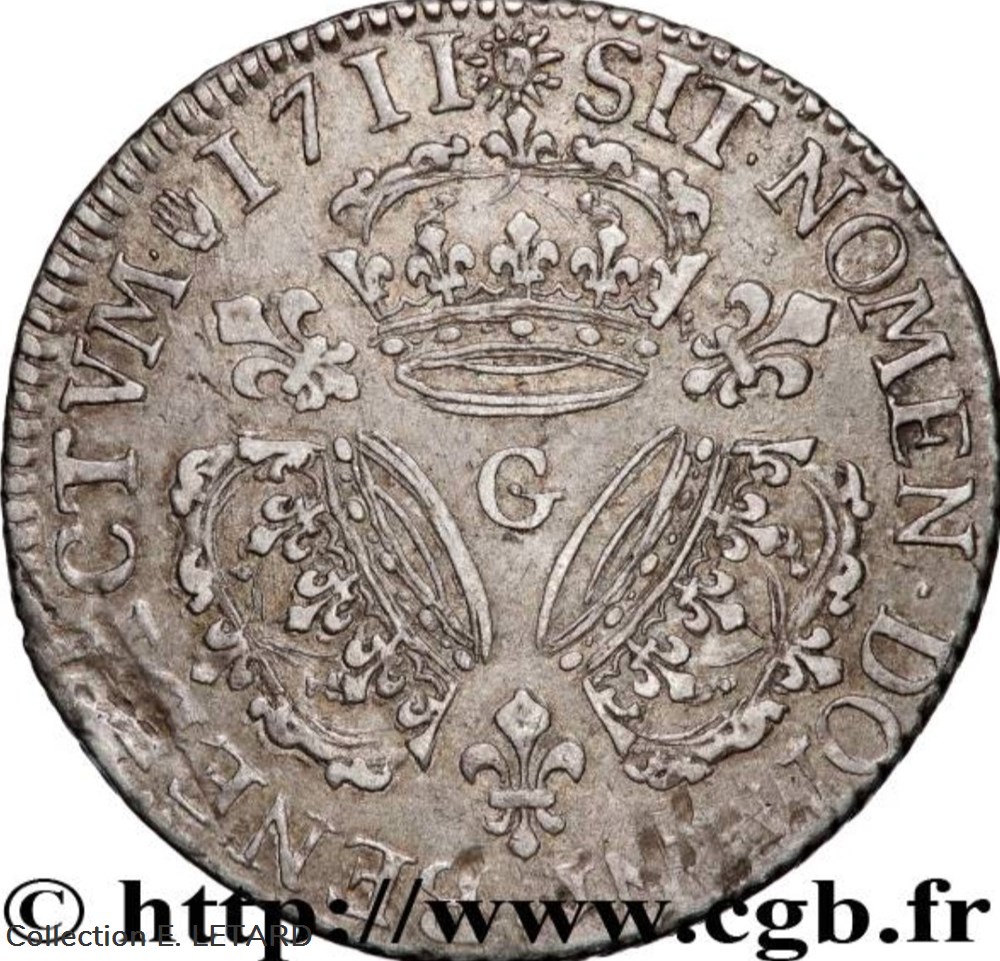 monnaies europe medievale france royales quart ecu aux trois couronnes 1711 g