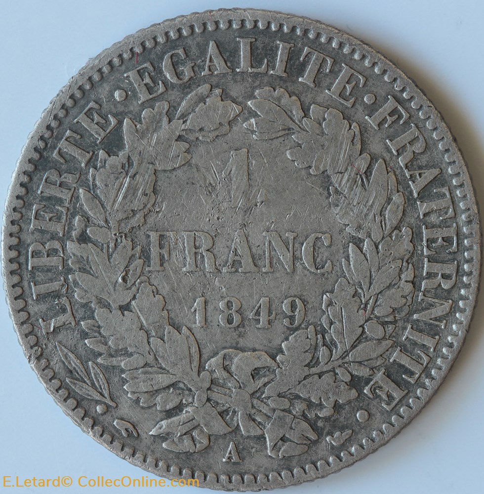 1 Franc Cérès - 1849 A monnaie france moderne 1 franc ceres 1849 a
