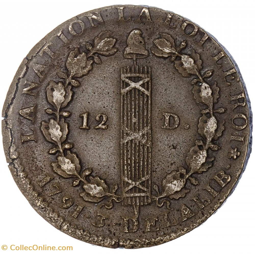 Constitution - 12 Deniers François 1791 Paris monnaies monde france constitution 12 deniers francois 1791 paris