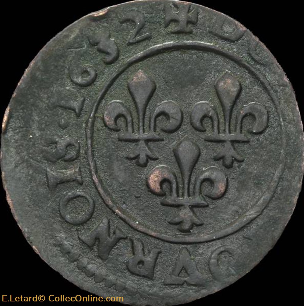 monnaies europe medievale france royales louis xiii double tournois de lyon type 8a 1632 cgkl 352 a
