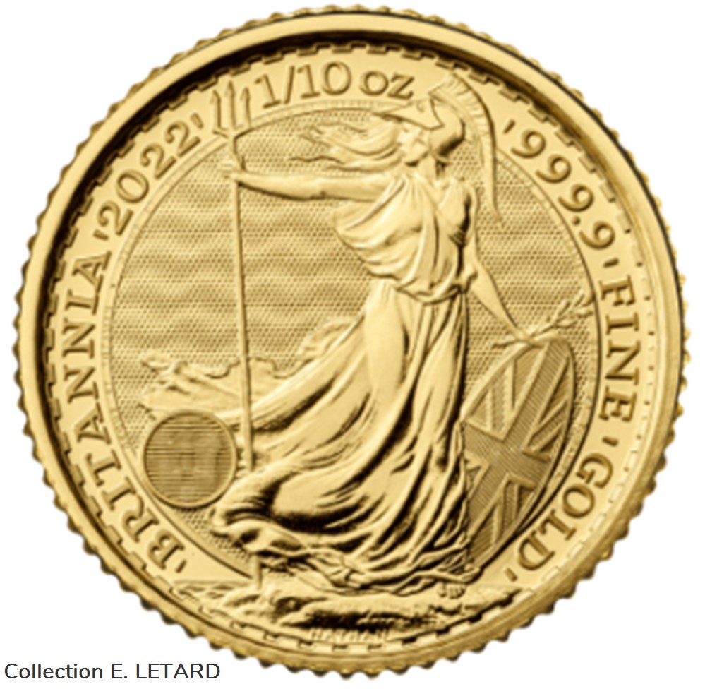 Angleterre - 10 Livres Britannia (1/10 Oz) Or 2022 monnaies angleterre 10 livres britannia 1 10 oz or 2022