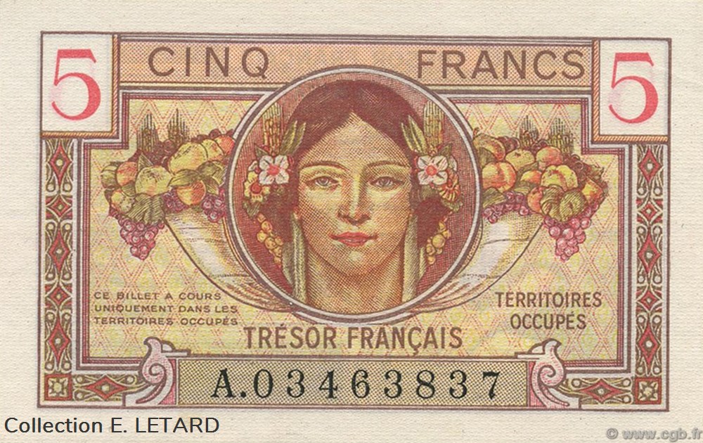 5 Francs Trésor Francais billets 5 francs tresor francais