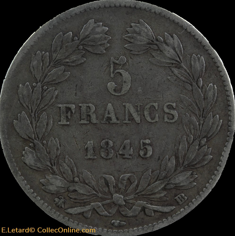 monnaies monde france louis philippe 1er 5 francs domard type 3 1845 bb