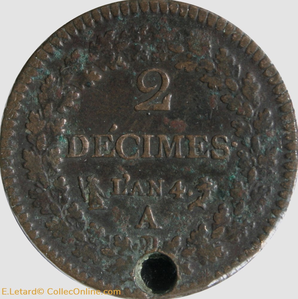 2 Décimes - An 4 A monnaies monde france 2 decimes an 4 a