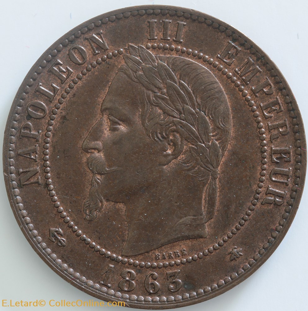 Napoléon III - 10 Centimes Tête laurée - 1863 A monnaies monde france napoleon iii 10 centimes tete lauree 1863 a