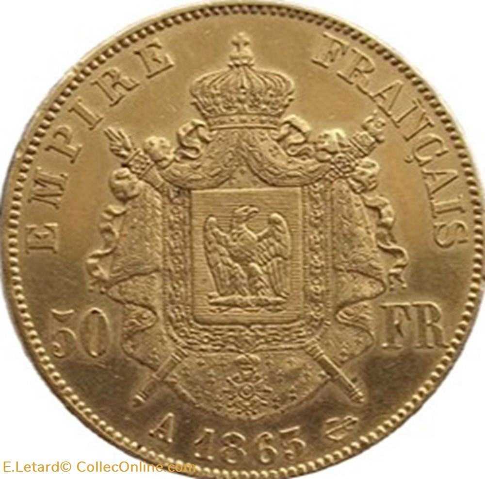 Napoléon III - 50 Francs Tête laurée - 1865 A monnaies monde france napoleon iii 50 francs tete lauree 1865 a