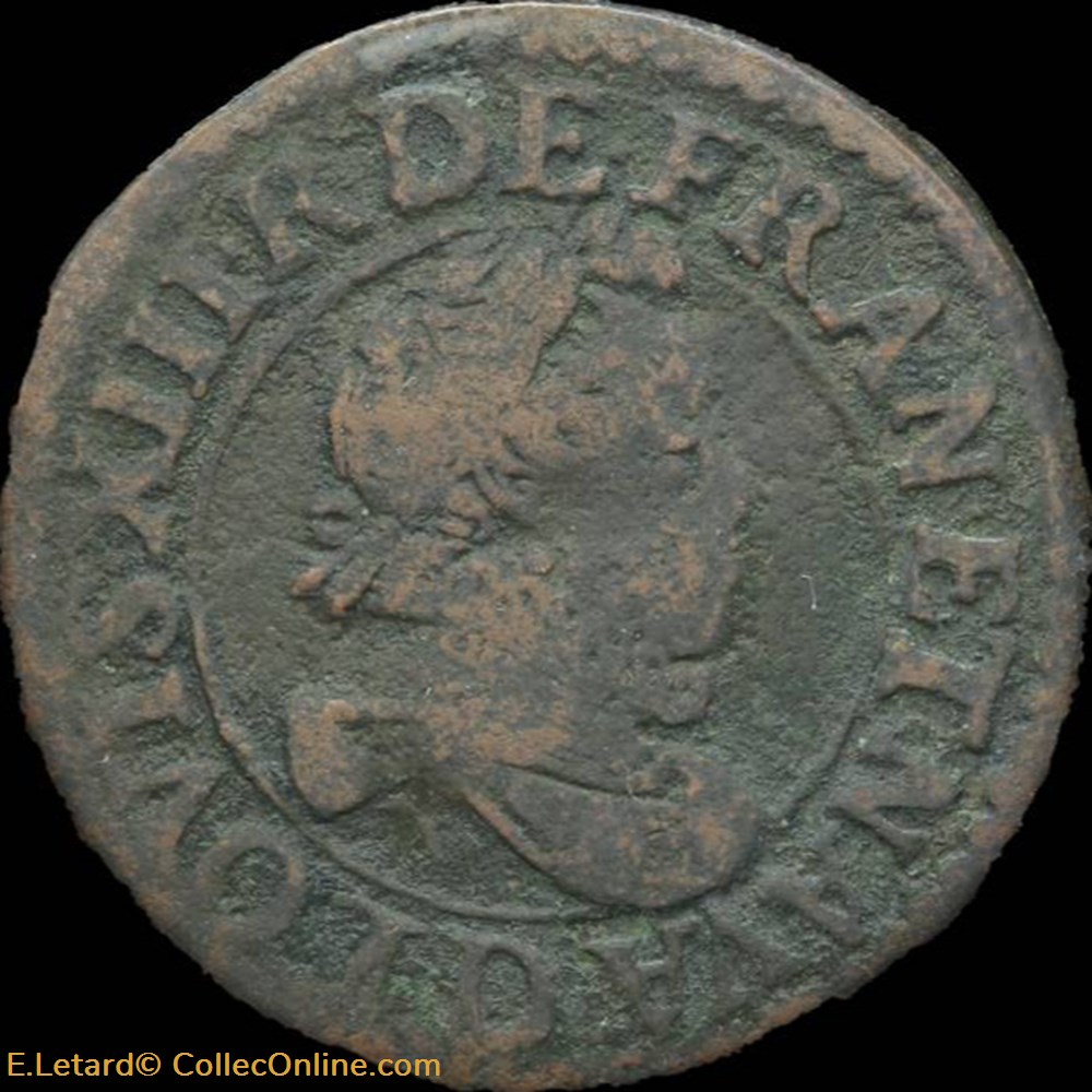 Louis XIII - Double Tournois de Lyon Type 2 1613 - CGKL.340 monnaies europe medievale a france royales louis xiii double tournois de lyon type 2 1613 cgkl 340
