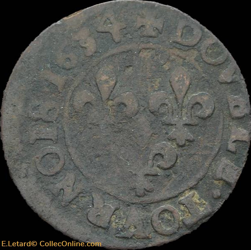 Louis XIII - Double Tournois de Lyon Type 8B 1634 - CGKL.352B monnaies europe medievale a france royales louis xiii double tournois de lyon type 8b 1634 cgkl 352b