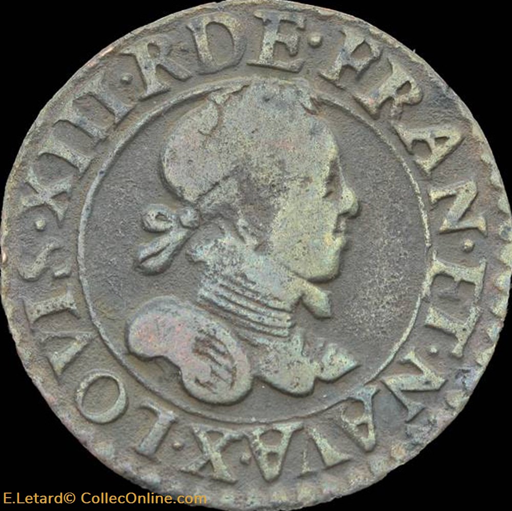 monnaies europe medievale france royales louis xiii double tournois amiens type 2 1615 cgkl 264