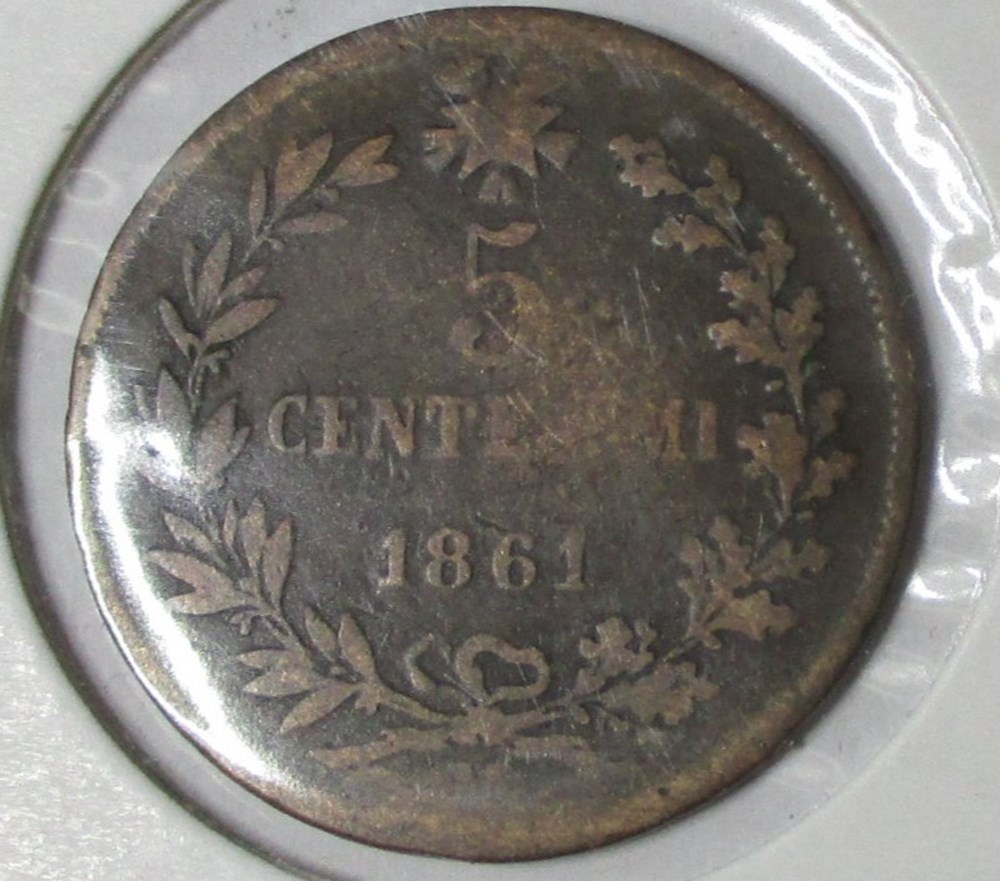 monnaies monde italie 5 centesimi 1861 m