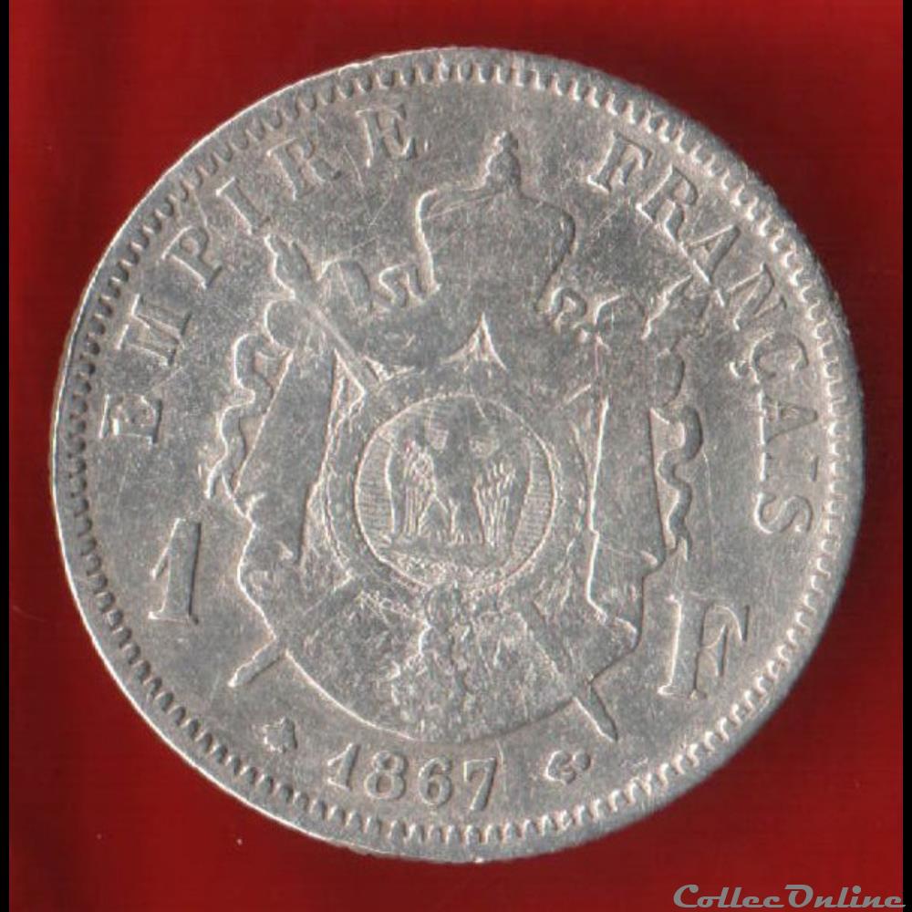 Napoléon III - 1 Francs - 1867 - Paris monnaie france moderne napoleon iii 1 francs 1867 paris