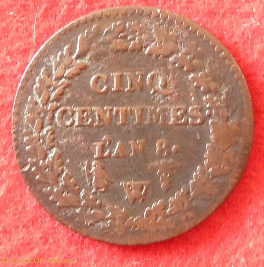 Consulat / Directoire - 5 centimes Dupré - AN 8 - Lille ou Paris monnaies monde france consulat directoire 5 centimes dupre an 8 lille ou paris