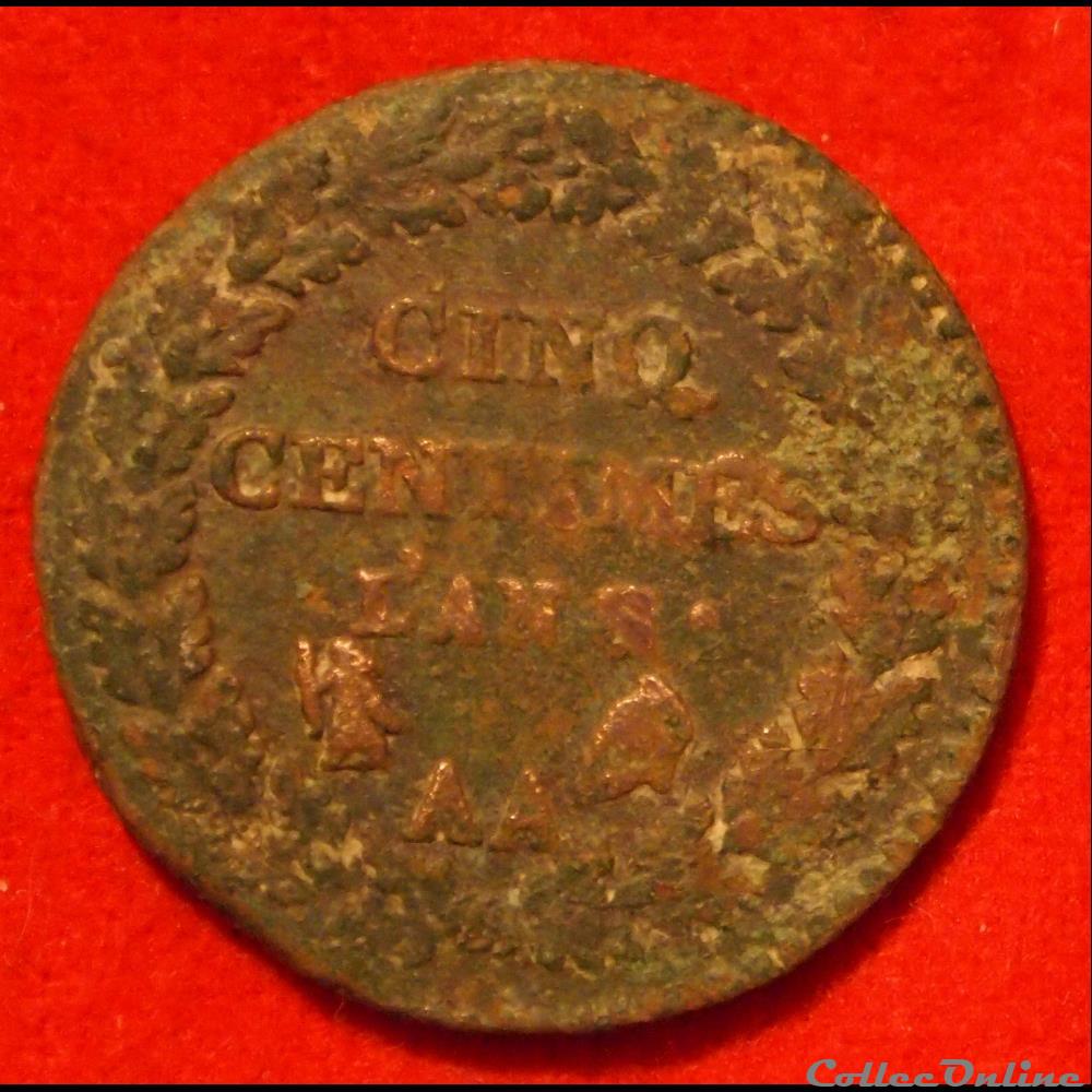 Consulat / Directoire - 5 centimes Dupré - AN 8 - Metz monnaies monde france consulat directoire 5 centimes dupre an 8 metz
