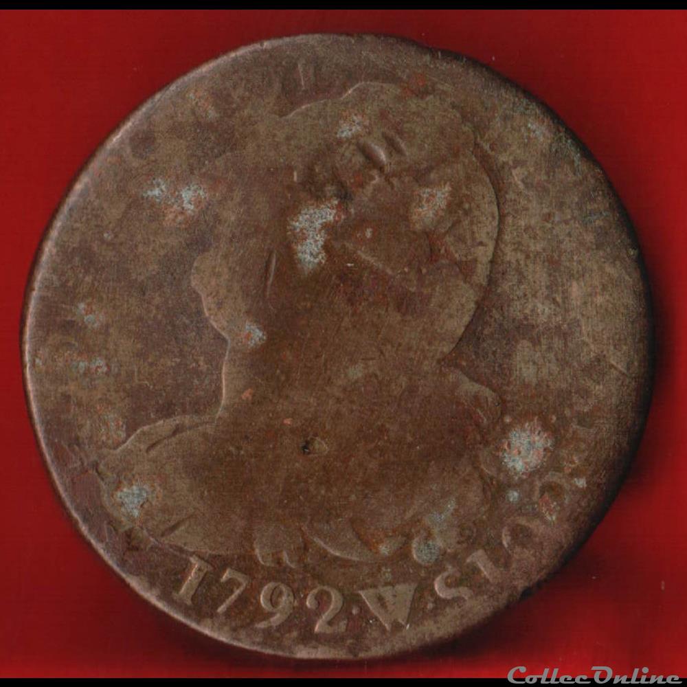 monnaies europe medievale a france royales 2 sols 1792 lille